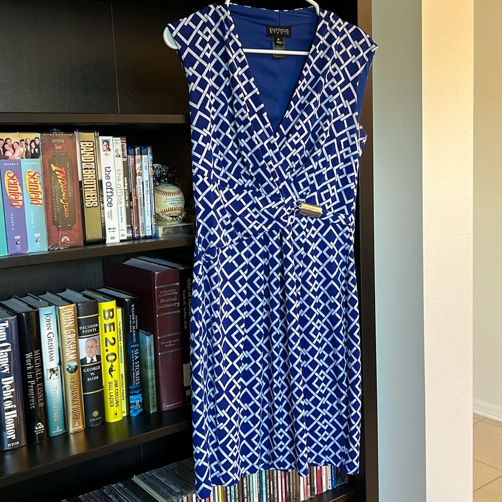 Enfocus Studio Blue Dress with Gold Accent